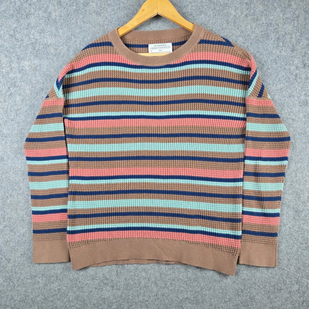 REI Cooperative Sweater Womens Small Brown Striped Waffle Knit Gorpcore Retro - Picture 2 of 10